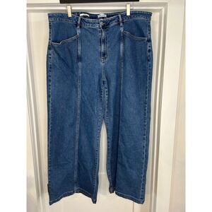 Ava & Viv Womens Plus 22 Wide Leg Seam Detail Jeans Medium Wash Blue Stretch